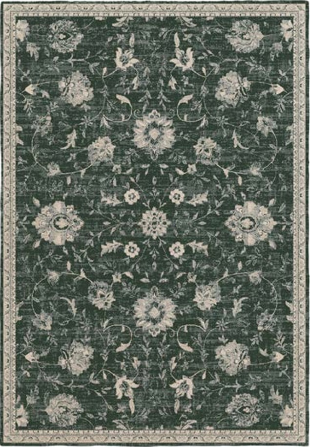 Ковер BALTA REVERIE 57735341 240×340 см, темно-зеленый с кремовым орнаментом, R-PET, мягкий средний ворс